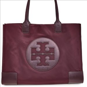 Loved Tory Burch Ella Nylon/Leather Tote Lg Claret